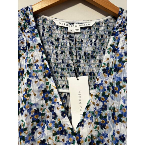 Veronica Beard Darrah Dress Smocked Blue Floral Sz 14 - Picture 5 of 7